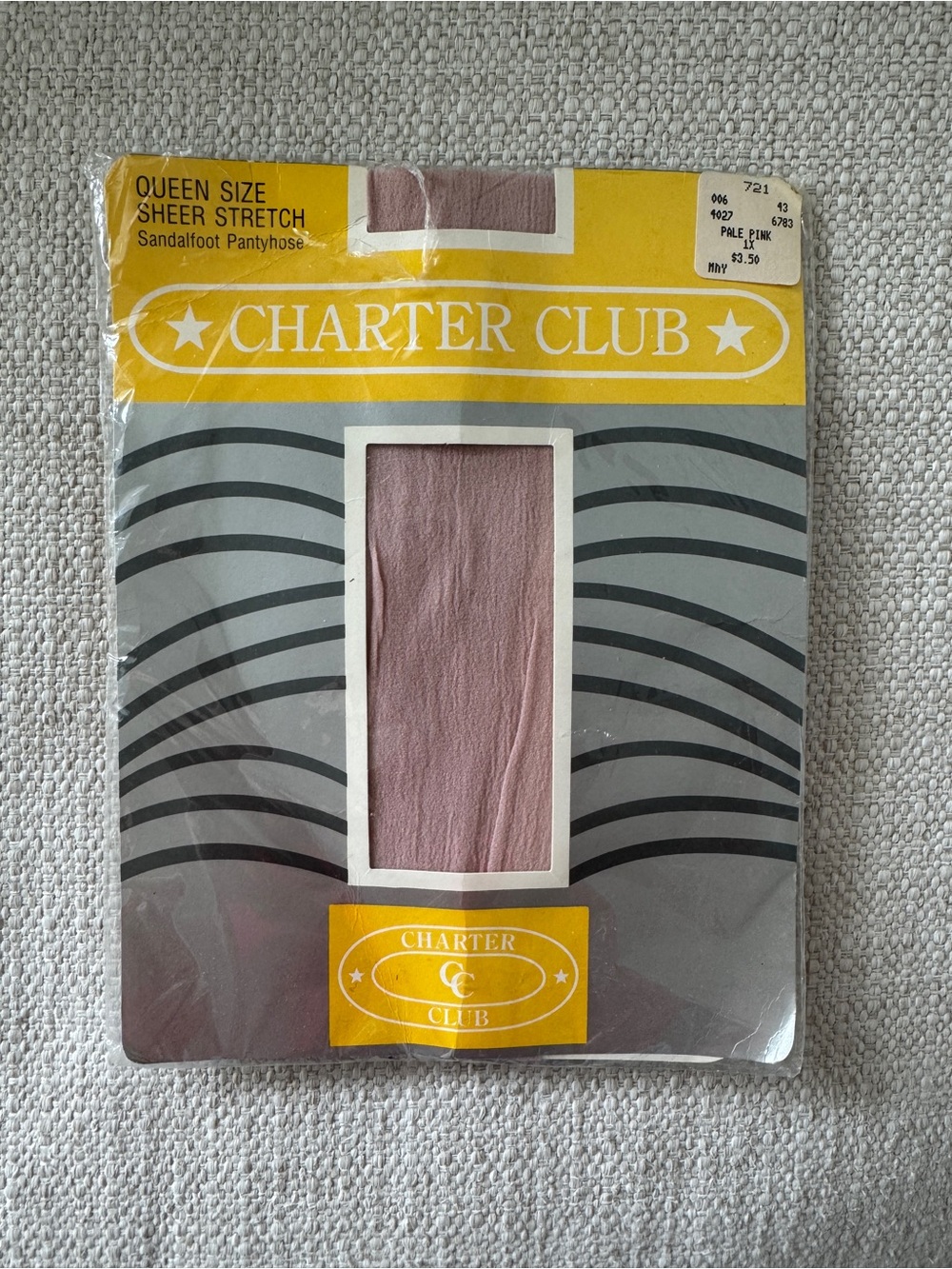 Vintage Charter Club Queen Size 1X Sheer Stretch Pantyhose Pale Pink Sandalfoot